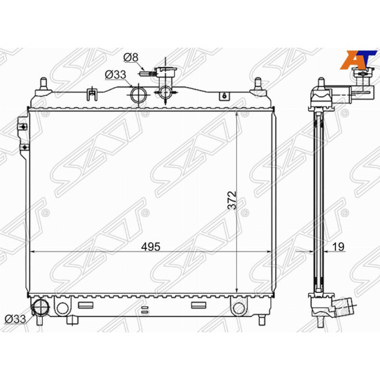 Радиатор HYUNDAI GETZ  1.1/1.3/1.4/1.6 02-(трубчатый) SAT