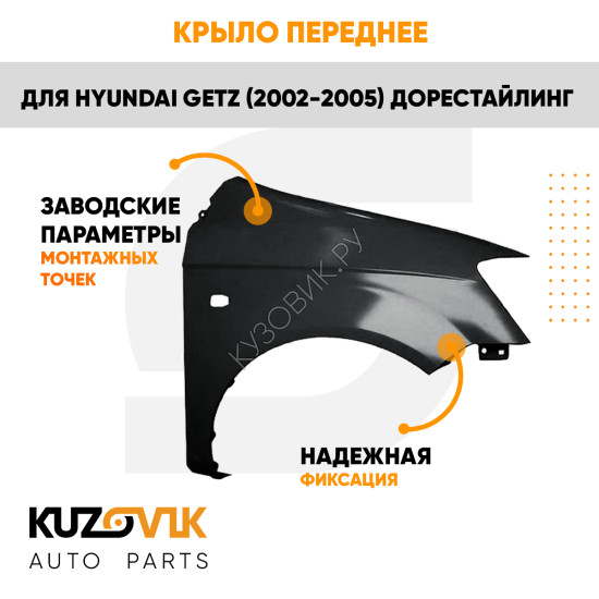 Крыло переднее правое Hyundai Getz (2002-2005) дорестайлинг KUZOVIK